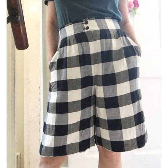 NWT VTG KATHRYN DEENE Ribcage Rise Wide Leg Buffalo Plaid Gaucho Shorts SZ 10 - Picture 1 of 12